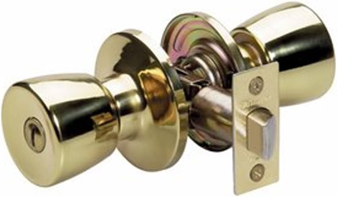 Master Lock TUO0303 Tulip Door Knob with Lock, Polished Brass