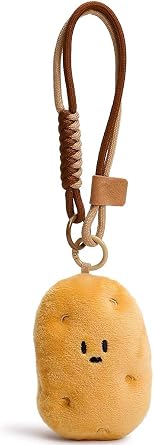 Potato Keychain with Braided Strap, Plush Positive Potato Bag Charm,Adorable Food Keychain