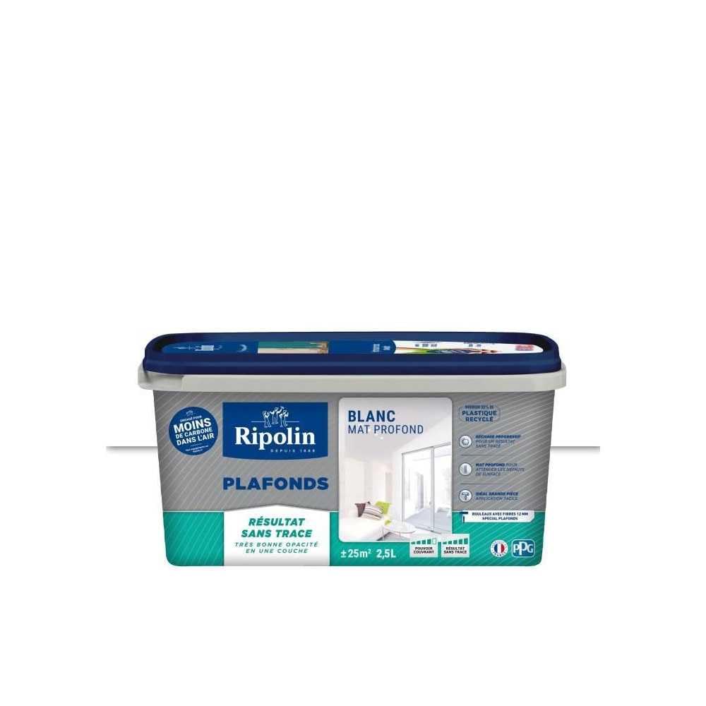 Peinture plafonds - Blanc mat - Sans trace - RIPOLIN - 2,5L