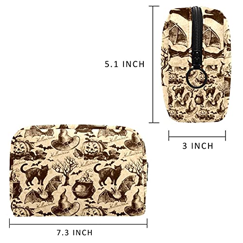 Anmarco Vintage Halloween Black Cats Pattern Travel Makeup Bag Large Cosmetic Bag Makeup Case Organizer Zipper Pouch For Women Girls, 18.5X7.5X13 Cm/7.3X3X5.1 Inch #TOP2