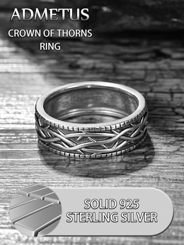 ADMETUS 925 Sterling Silver Crown of Thorns Rings Jesus Thorn Crown Band Rings for Men Thorn Ring Jewelry Gifts for Men Ring Size 5-154