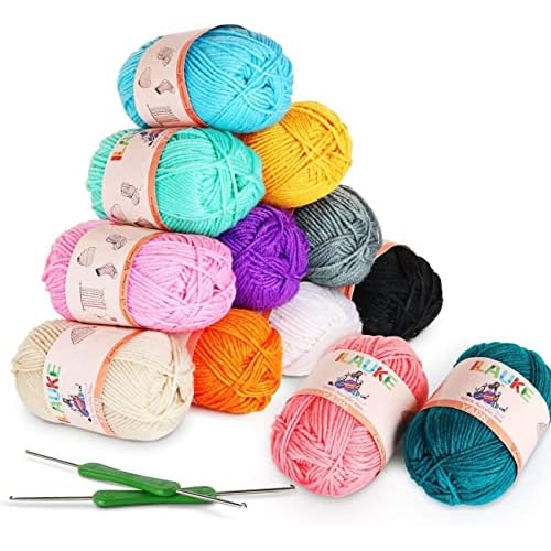 ilauke Ovillos de Lanas de Hilo Acrílicos para Amigurumi-Kit (50g X 12 Colores)
