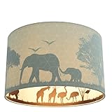 Olucia Safari - Zeitlose Kinder Deckenleuchte Baumwolle - Grün - Zylinder - 30cm