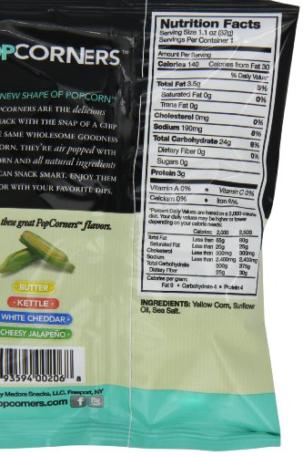 POPCORNERS Sea Salt Popped Corn Snacks, Gluten Free, Non-GMO, Single-Serve 1oz bags (Pack of 40)