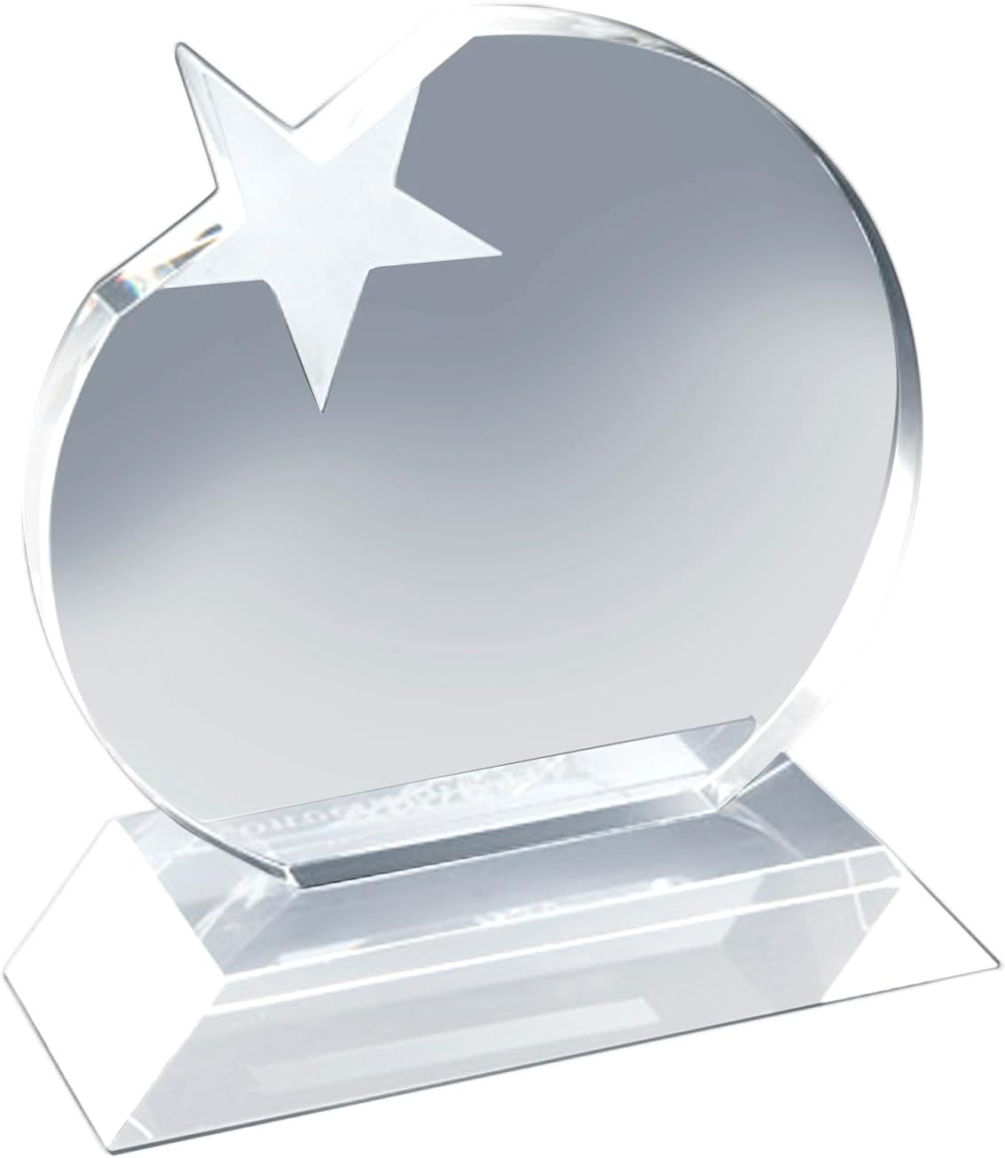 SHOP AWARDS AND GIFTS Customizable 5-1/2 Inch Optical Crytal Round Award on Rectangular Base with A Star Cut Out, Includes Personalization