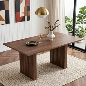 Merax Ausziehbarer Esstisch 140/200 * 90 cm, einfacher rechteckige Tisch für 6-8 Personen, mit abgerundeten Ecken, verdickte Tischplatte, für Wohnzimmer Esszimmer Küche Büro Garten, Nussbaum