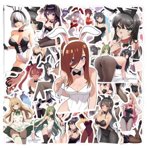 60Pcs Anime Stationery Stickers Sexy Bunny Girl Waifu Cute Kawaii Sticker Stationery Student Cartoon Manga Waterproof Graffiti Decorate