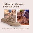 FAUSTO FST FKAWC-19018 KHAKI-37 Women Khaki T-Strap Slip On Ethnic Sandals with Rhinestone Strap | Wedge Ortho Slip-On Slippers | Perfect for Wedding, Festive Outfits (4 UK) gallery image