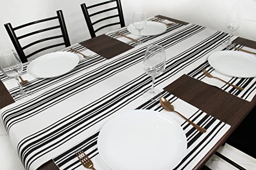 Purpleessences Stripe Table Runner – Black And White 100% Cotton Fused French Stripe Table Runner 14 X 108 Inch – Farmhouse Fall Table Runner #TOP4