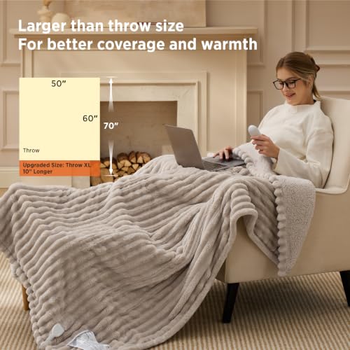 Image of Bedsure Thick Heated Blanket Electric Throw XL, Fast Heating, Linen 50 inchx70 inch