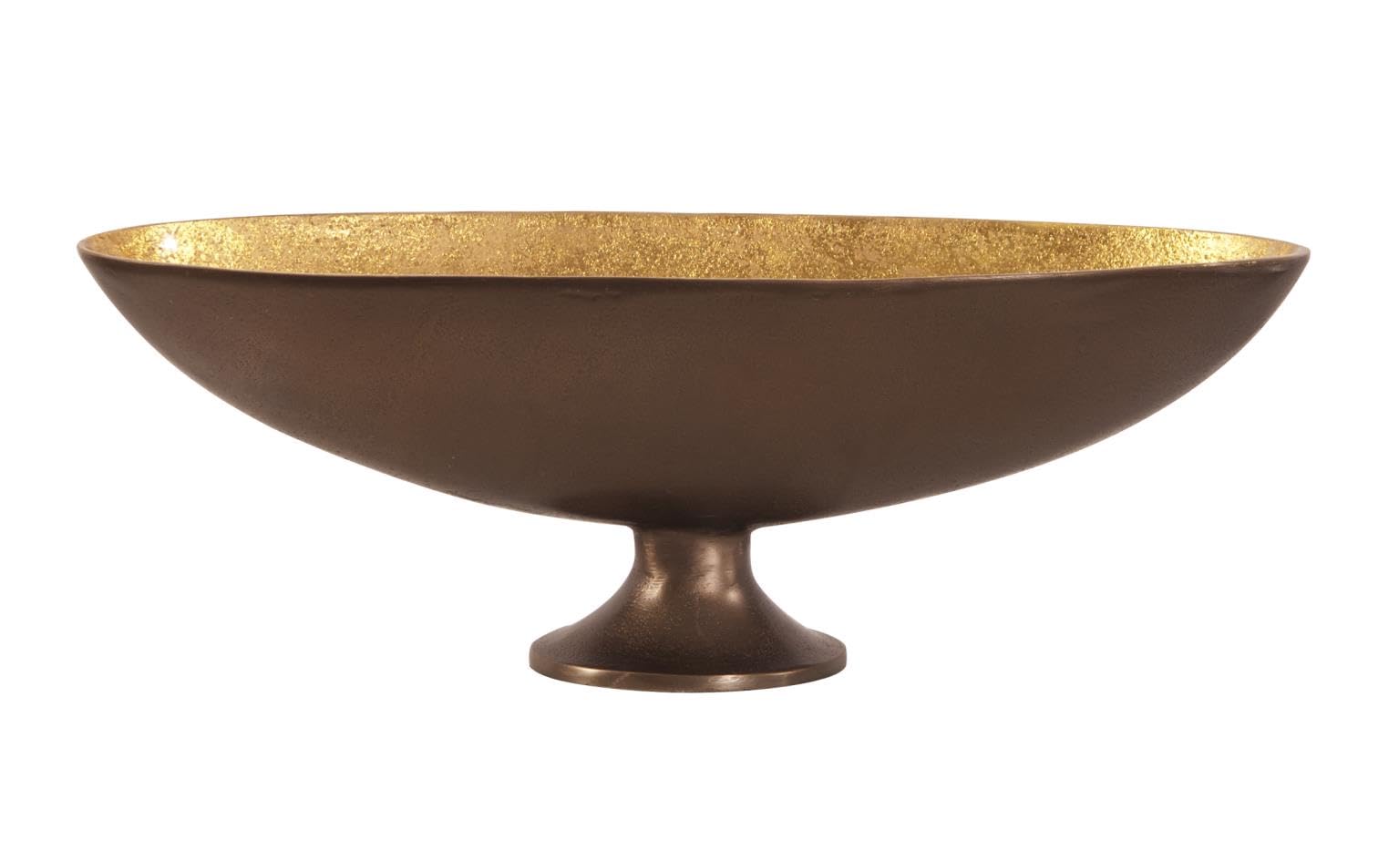 Photo 1 of Howard Elliott Collection Oblong Gold Footed Bowl for Centerpiece, Decorative Bronze Footed Bowl with Gold Luster Inside for Kitchen Counter, Console Table, Dining Table & Flower Décor, Medium