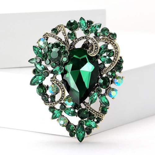 Image of Premium Rhinestone Brooch Pin for Women Big Large Crystal Oval Brooch Lapel Pin Sparkling Red /Purple /Green /Gold /Silver /Black /Blue Crystal Brooch Wedding Bride Bridesmaid Dress Jewelry for Her
