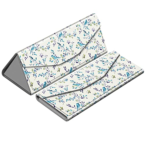 Fintie Foldable Hard Eyeglasses Case With Magnet Closure, Anti-Scratch Vegan Leather Glasses Protective Case Storage Box, Blue Robins #TOP29