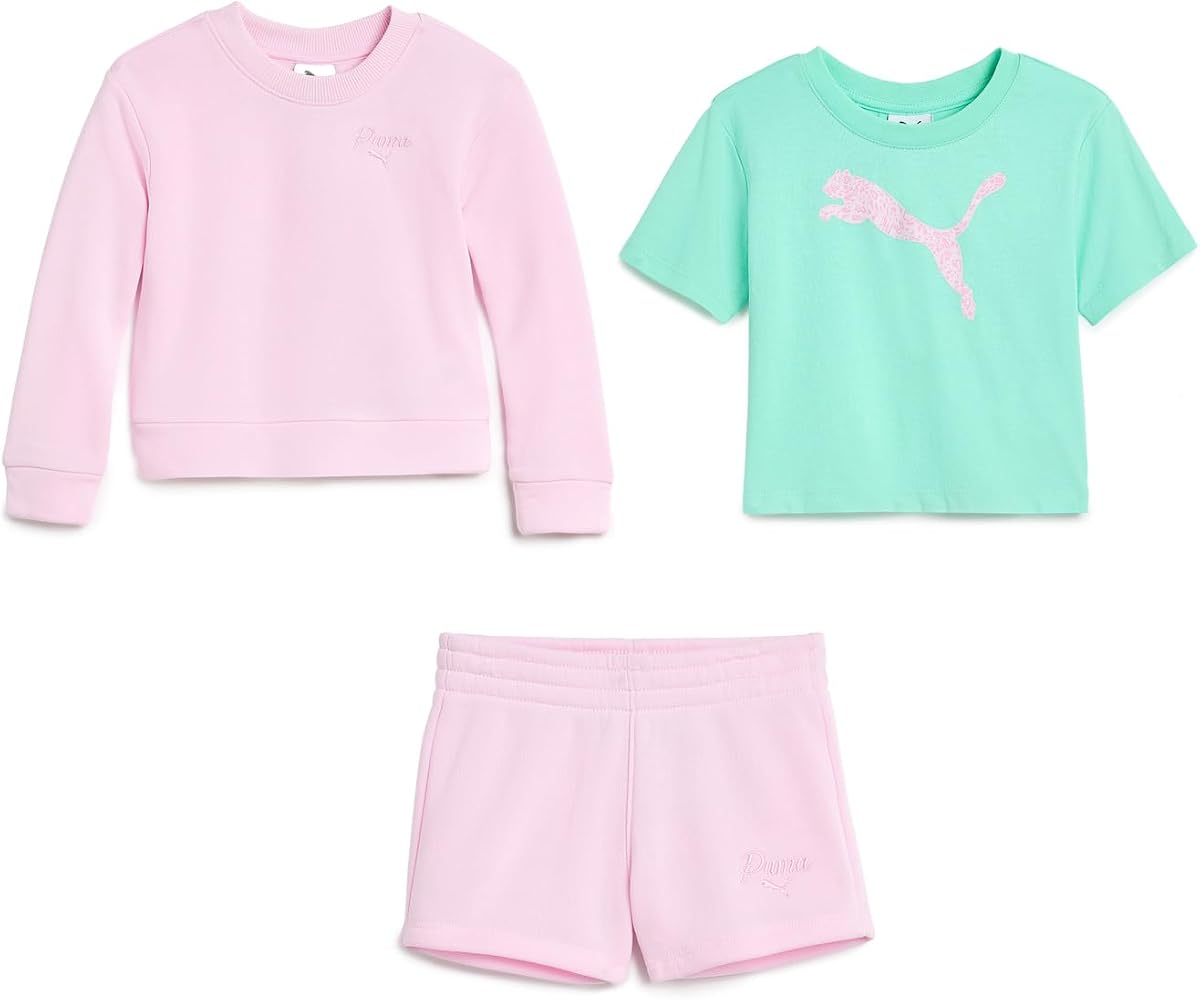 Conjunto PUMA de 3 piezas para niños: camiseta con cuello redondo y pantalones cortos (niño pequeño)