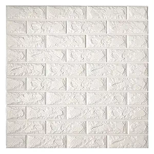 Kayra Decor White 3D Brick Wall Foam Stickers PE Self-Adhesive Wallpaper DIY Waterproof (77x70Cm, 5.8 Sq. feet, Pack-1)