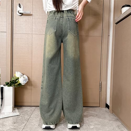 2025 Trendy Girls Jeans Teens Buttons Baggy Vintage Y2K Denim Pants Children's Stretch High Waisted Wide Leg Soft Trousers4
