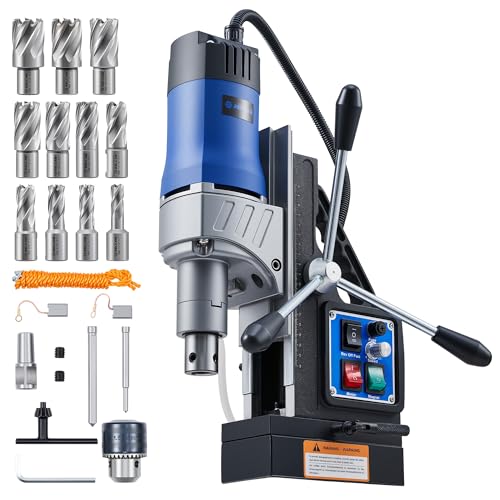 Image of ZELCAN Mag Drill Press with 11 Core Drill Bits, 1550W Magnetic Drill with 2" Boring Dia Reverse Drilling, 2922lbf Portable Electric Magnet Drill with Stepless Speed for Metal Surface Industrial Home