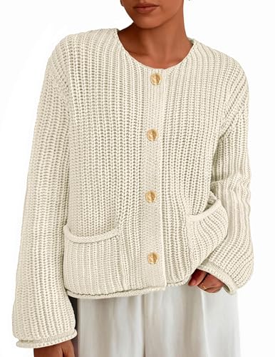 Image of PRETTYGARDEN Cardigan Sweaters for Women 2026 Trendy Oversized Knit Chunky Button Cardigans Fall Winter Outfits with Pockets