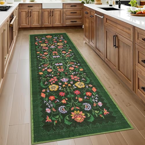 Protea Floral Rug 2.5x8 (Forest Green)