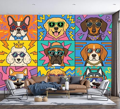 Papier peint panoramique pour salon grand format motif chiens 3D - 5