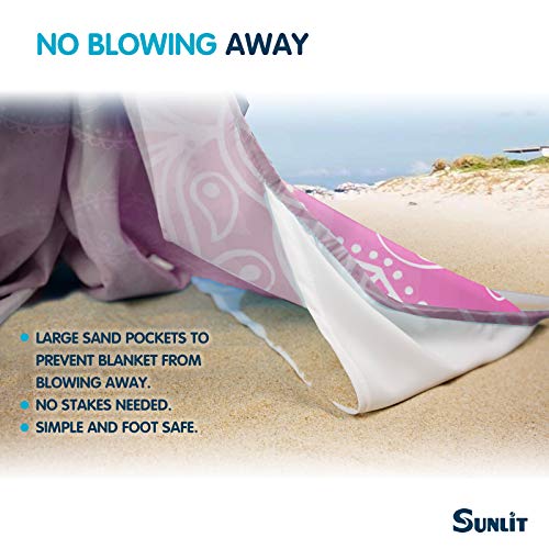 Sunlit Silky Soft 106"X81" Boho Sand Proof Beach Blanket Sand Proof Mat With Corner Pockets And Mesh Bag For Beach Party, Travel, Camping And Outdoor Music Festival, Blue And Pink Mandala #TOP15