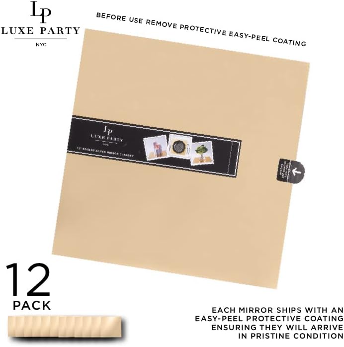 Miniatura 2 de Paquete de 12 placas de cargador de espejo cuadrado  Ligero  Vajilla decorativa  Cena  Boda  Eventos  Ajuste de mesa  Dorado