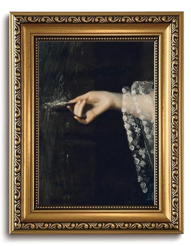 LHHJDIO Vintage Gold Framed Wall Art Moody Hand Canvas Wall Art Baroque Lace Detail Pictures Wall Decor Dark Antique Art Prints for Living Room Bedroom Study