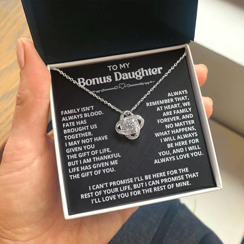 Necklace For Bonus Daughter From Dad, Bonus Daughter Necklace From Stepmom, Jewelry Gifts For Stepdaughter At Wedding, Necklaces For Stepdaughter From Stepdad With Heartfelt Message & Elegant Box (Black - 14K White / Standard Box) by DsmStore Ltd - Used condition - Image 5
