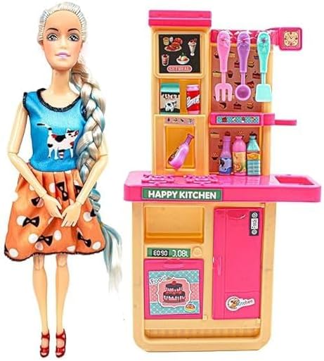 Alea Kitchen Doll Set | Beautiful Alea Doll with 6+ Kitchen Accessories, Small Kitchen Table | Imaginative Play time with Moveable Body Parts | Suitable for 3+ Years