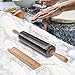 Flexzion Black Marble Rolling Pin, 10-inch with Wooden Handle and Holder Base Stand, Marble Rolling Pin for Baking Pastry Pizza Dough Roller Fondant Cookie Pie Crust Pasta Bakery Roller Pin