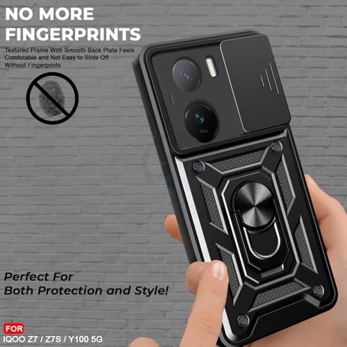 Image of AESTMO Tough Armor Compatible with iQOO Z7 / Z7s / Y100 Bumper Back Case Cover | Ring Holder & Sliding Camera Shield Cover | 360 Degree Protection Back Case Cover (Black)