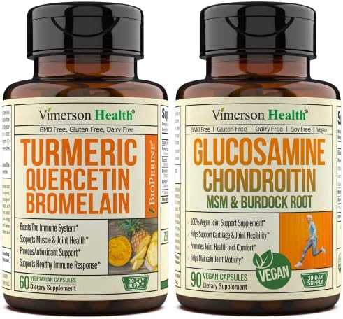 Bundle Turmeric Curcumin Bromelain Quercetin Bioperine + Vegan Glucosamine Chondroitin Joint Support Supplement Without Shellfish. Adult Joint Discomfort Relief + Joint Health & Inflammation Relief