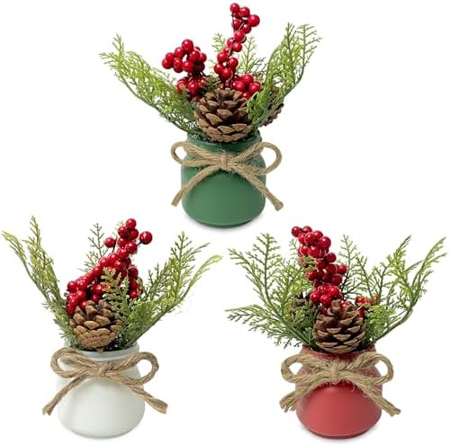 Christmas Mason Jar Centerpieces – Set of 3 Rustic Holiday Decora...