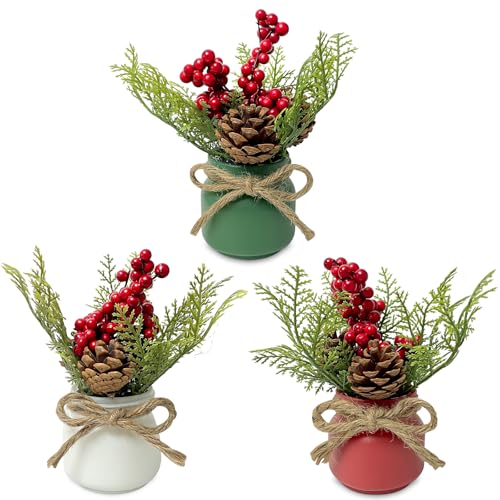 Christmas Mason Jar Centerpieces – Set of 3 Rustic Holiday Decora...