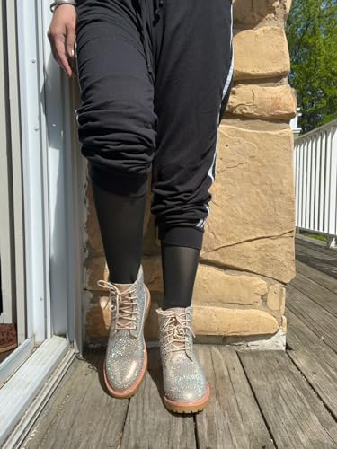 Forever Link Women's Rhinestone Lace Up Combat Ankle Boots3