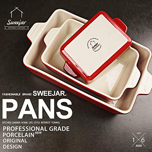 SWEEJAR Home Ceramic Bakeware Set, Rectangular Baking Dish Lasagna Pans for Cooking, Kitchen, Cake Dinner, Banquet and Daily Use, 30 x 20 x 7 cm of Baking Pans (Red) 2 Gallery Image
