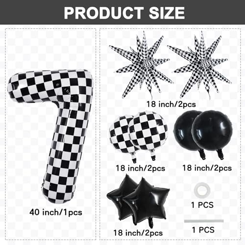 Image of TONIFUL 7th Birthday Balloons Kit 40 Inch Checkered Number 7 Foil Balloon