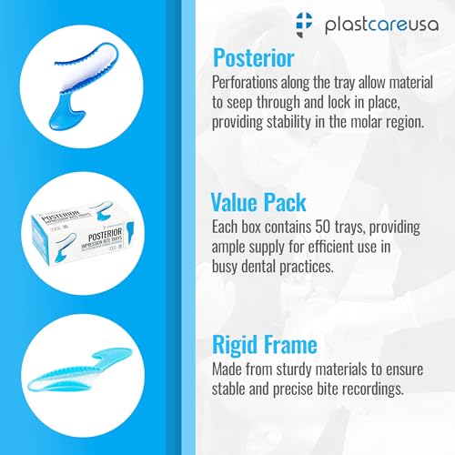 Plastcare Usa BT-BLU-PS 50 Posterior Blue Disposable Dental Bite Registration Trays, Impression Trays thumb #1