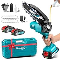 Mini Motosega a Batteria Portatile, SEESII Sega a Batteria da 6 Pollici con Caricatore, 2 Batterie e Oliatore Automatico, Motosega Elettrica per Giardinaggio, CH610