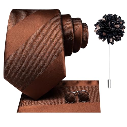 Image of Hi-Tie Mens Paisley Floral Striped Ties Set Silk Necktie and Lapel Pin for Men Pocket Square Cufflinks Set Business Wedding