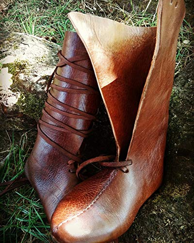 Syktkmx Mens Renaissance Loafer Boots Lace Up Medieval Cosplay Pirate Viking Tied Halloween Shoes Brown #TOP4