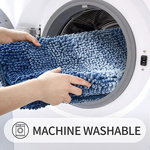 Gibelle Blue Long Bathroom Runner Rugs, Luxury Chenille Bath Mat, Large Non Slip Shower Rug And Bath Room Floor Mats, Machine Washable, Quick Dry Bathmat, Soft Cozy Plush Rug For Tub, 17" X 47" #TOP4