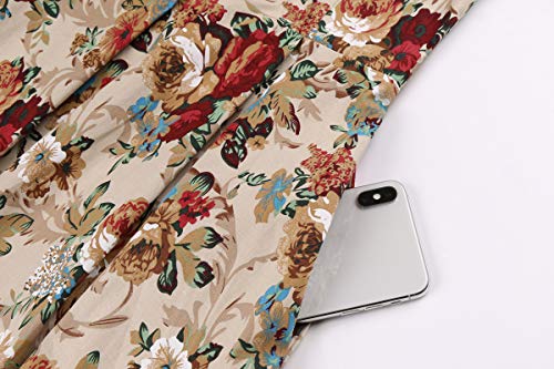 Mintlimit Women's Rockabilly 50S Vintage Floral Pinted Short Sleeve Cocktail Swing Dress (Floral Khaki - Size S) #TOP4