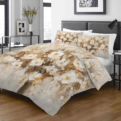 Housse de couette 140x200 texture florale blanche avec 2 taies d'oreiller - 6