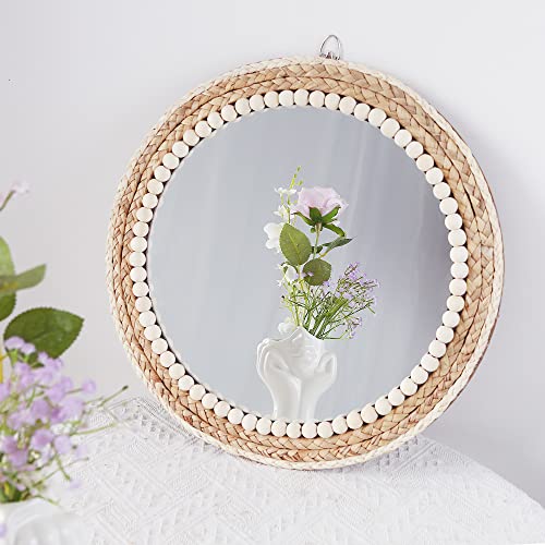 Nadong 15" Boho Rattan Mirror,Round Wall Mirrors Wicker Mirror Boho Decor,Boho Wall Mirror For Farmhouse, Living Room, Bedroom, Bathroom Decor (A) #TOP6