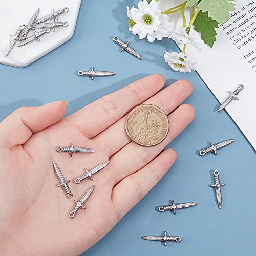 UNICRAFTALE about 16pcs Dagger Shape Charm Stainless Steel Charm Metal Charms Pendant Hypoallergenic Metal Pendant for DIY Jewelry Making 24mm,1.6mm Hole Stainless Steel Color - Image 2
