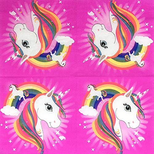 Zelten Colored Paper Napkins, 20 Count Shabby Chic Napkins For Wedding, Dinner Tea Party Shower (Unicorn & Rainbow) #TOP1