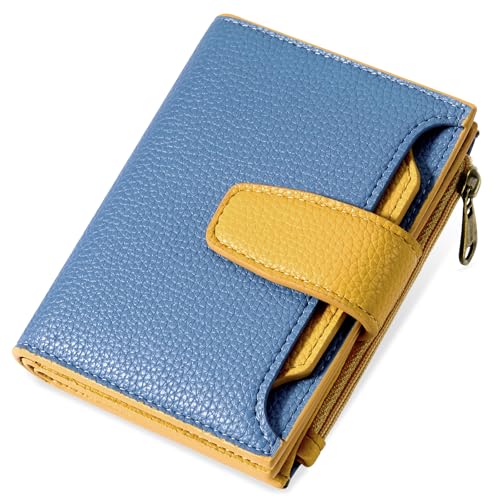 Airkit Small Wallet Women RFID Blocking Soft Leather Bifold Compact Card Holder Wallet for Women with Zipper Coin Pocket 4 ID Window
