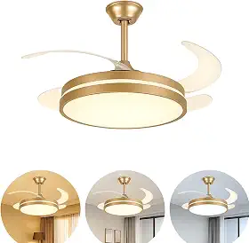 Ventilador de Teto Retrátil Infinity Dourado Disoma 78W Reais – LED Multicolor Dimerizável 3000K/4000K/6500K – Controle Remoto – Ultra Silencioso – INMETRO + ANATEL
