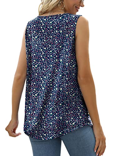 Image of Saloogoe Summer Tank Tops for Women Loose Fit Pleated Tunics Scoop Neck Sleeveless Lace Tops Curved Hem Flowy